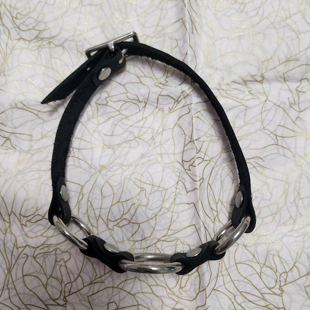 Handmade Real Leather Black Silver O-Ring Choker - Picture 14 of 14